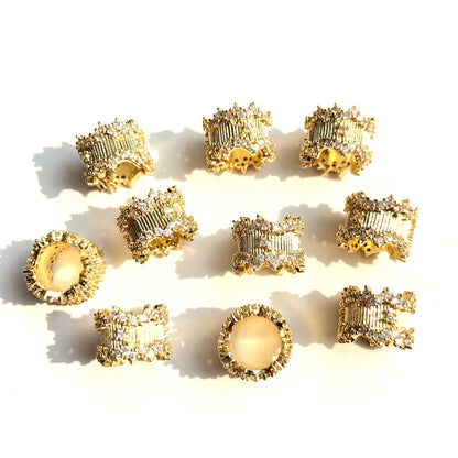 10-20-50pcs/lot 10mm CZ Paved Big Hole Rondelle Wheel Spacers Gold CZ Paved Spacers Big Hole Beads New Spacers Arrivals Rondelle Beads Wholesale Charms Beads Beyond