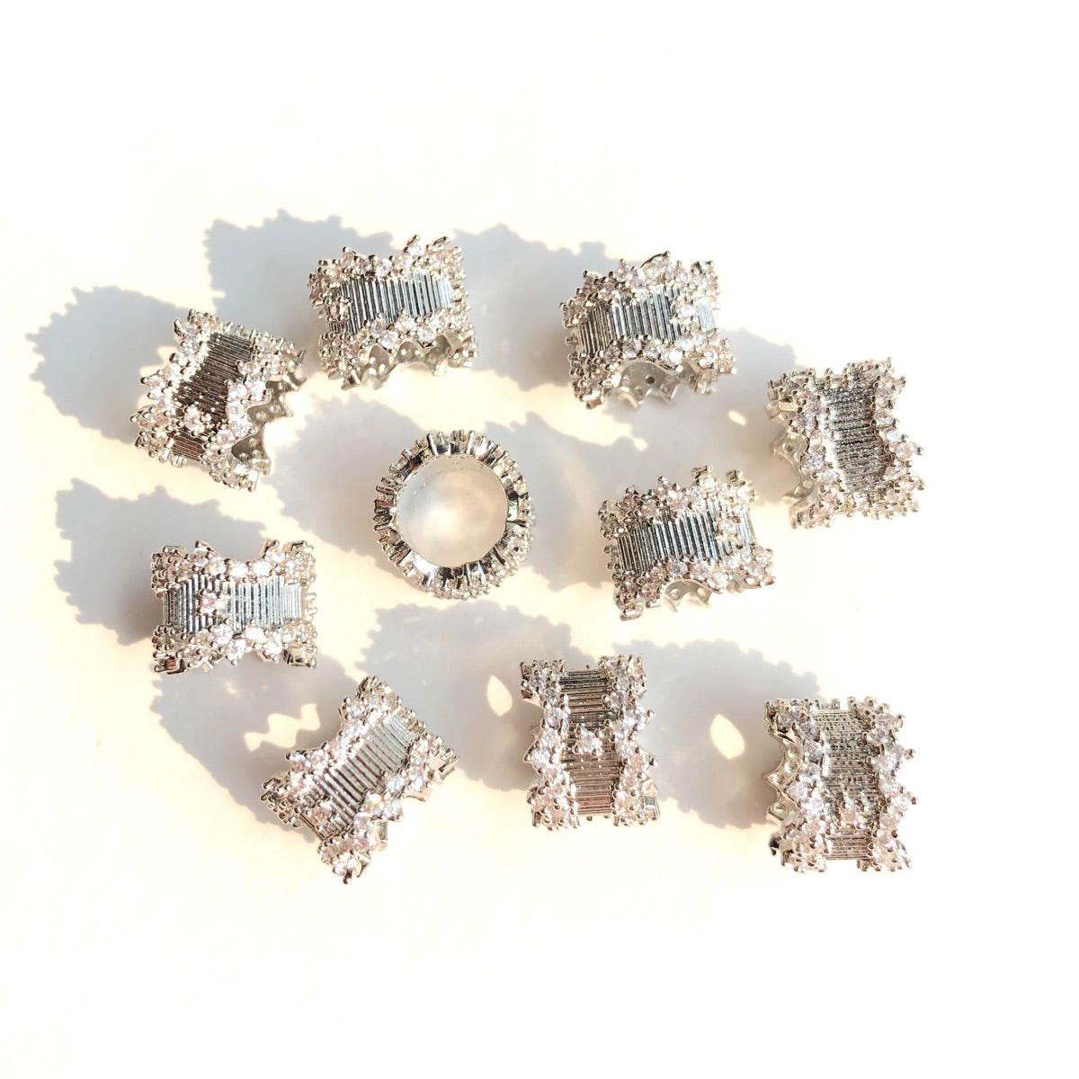 10-20-50pcs/lot 10mm CZ Paved Big Hole Rondelle Wheel Spacers Silver CZ Paved Spacers Big Hole Beads New Spacers Arrivals Rondelle Beads Wholesale Charms Beads Beyond