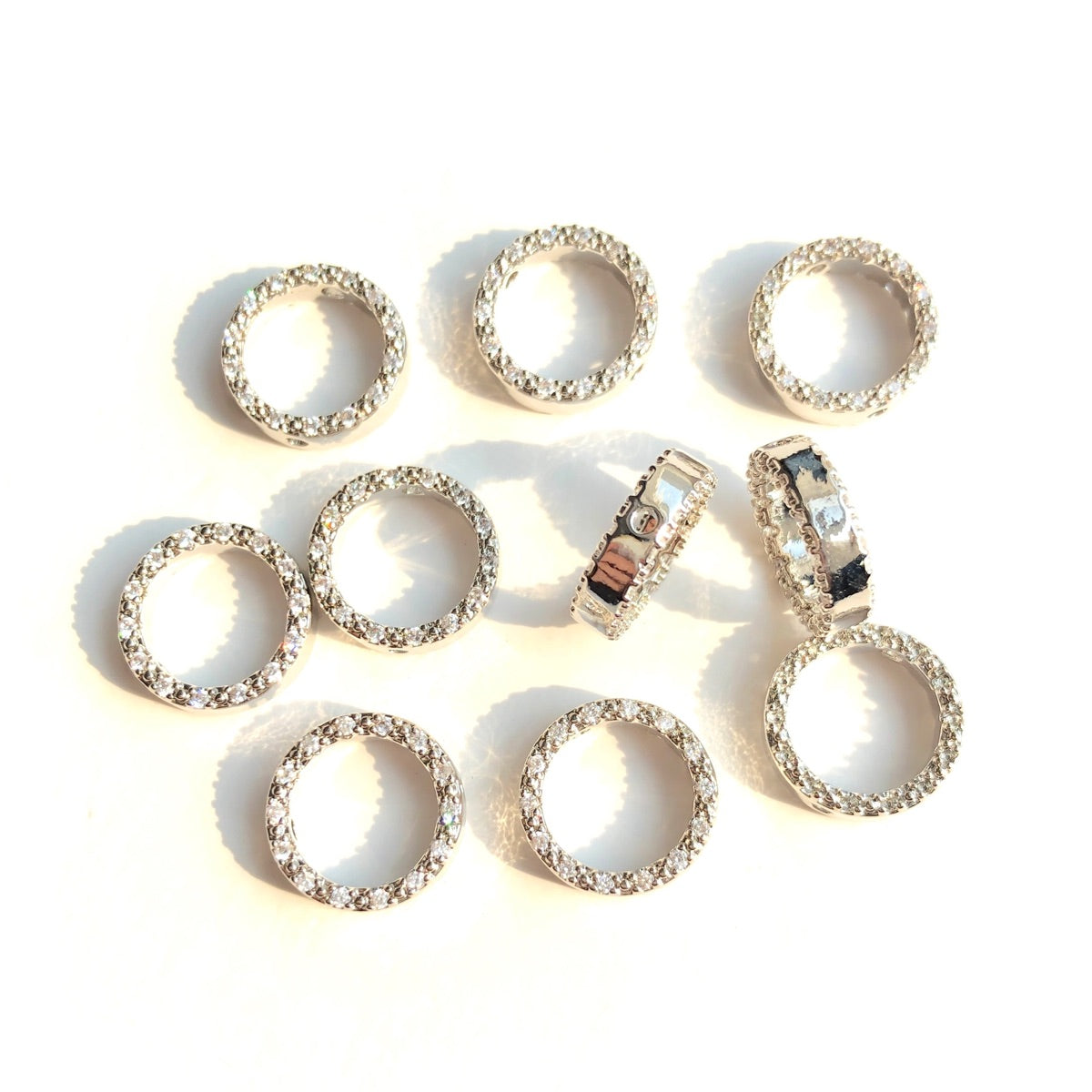 10-20-50pcs/lot 11.5mm CZ Paved Big Hole Round Spacers Silver CZ Paved Spacers Big Hole Beads New Spacers Arrivals Rondelle Beads Wholesale Charms Beads Beyond