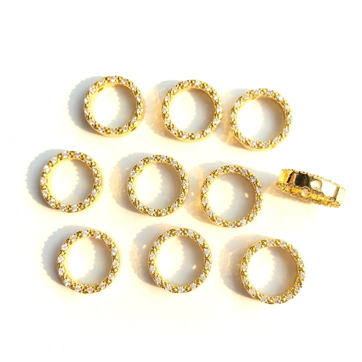 10-20-50pcs/lot 11.5mm CZ Paved Big Hole Round Spacers Gold CZ Paved Spacers Big Hole Beads New Spacers Arrivals Rondelle Beads Wholesale Charms Beads Beyond