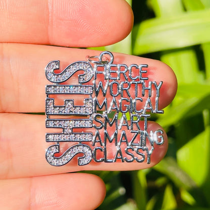 10pcs/lot CZ SHE IS FIERCE WORTHY MAGICAL SMART AMAZING CLASSY Word Charms CZ Paved Charms New Charms Arrivals Words & Quotes Charms Beads Beyond