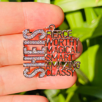 10pcs/lot CZ SHE IS FIERCE WORTHY MAGICAL SMART AMAZING CLASSY Word Charms CZ Paved Charms New Charms Arrivals Words & Quotes Charms Beads Beyond