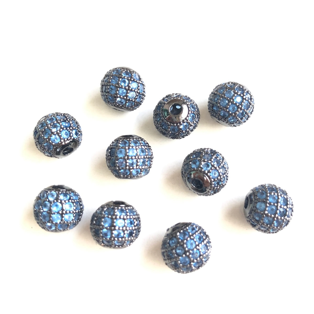 10pcs/lot 8mm Lake Blue CZ Paved Ball Beads Spacers Black CZ Paved Spacers Ball Beads Colorful Zirconia Charms Beads Beyond