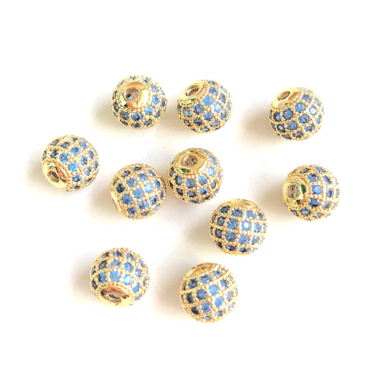 10pcs/lot 8mm Lake Blue CZ Paved Ball Beads Spacers Gold CZ Paved Spacers Ball Beads Colorful Zirconia Charms Beads Beyond