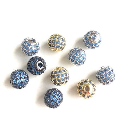 10pcs/lot 8mm Lake Blue CZ Paved Ball Beads Spacers Mix Colors CZ Paved Spacers Ball Beads Colorful Zirconia Charms Beads Beyond