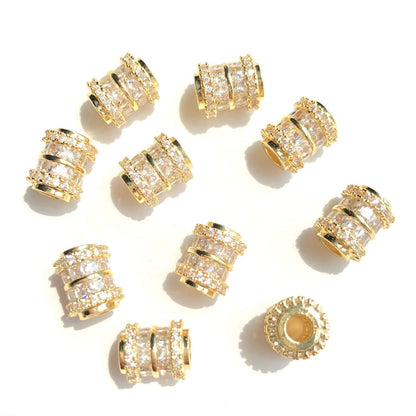 10-20-50pcs/lot Square CZ Paved Tube Rondelle Wheel Spacers Gold CZ Paved Spacers Big Hole Beads New Spacers Arrivals Rondelle Beads Wholesale Charms Beads Beyond