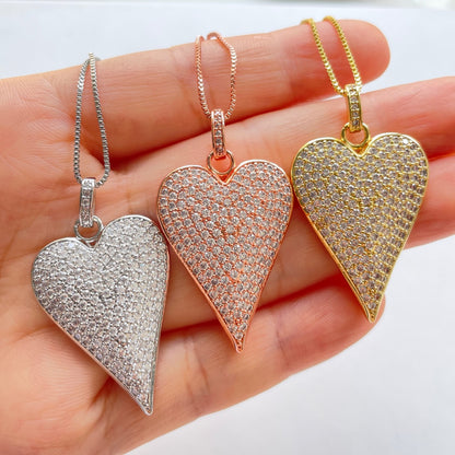 5pcs/lot 40*23mm CZ Paved Heart Necklaces Mix Colors Necklaces Charms Beads Beyond
