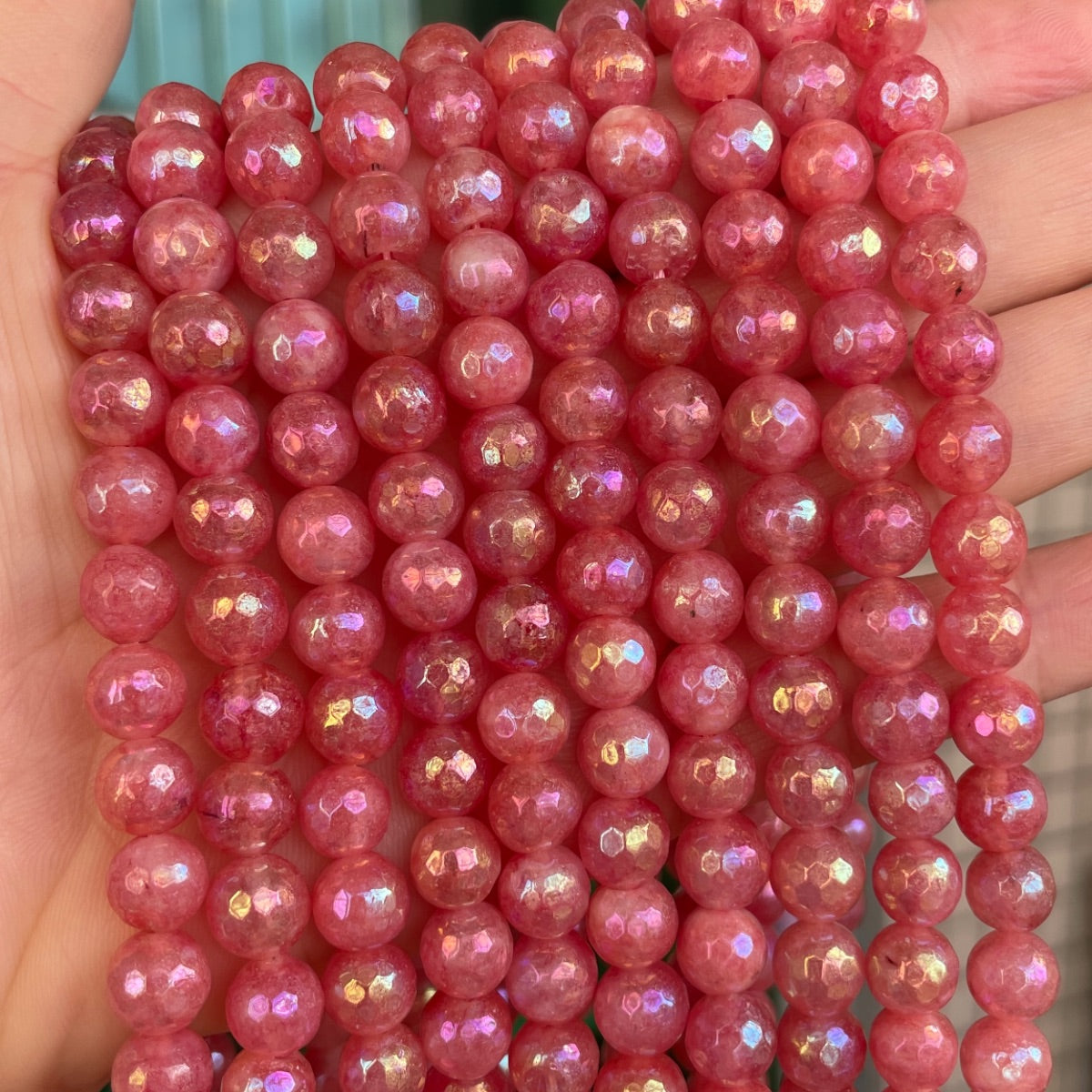 2 Strands/lot 8mm Electroplated Red White Orange Blue Black Pink Faceted Jade Stone Beads Pink Electroplated Beads Electroplated Faceted Jade Beads New Beads Arrivals Charms Beads Beyond