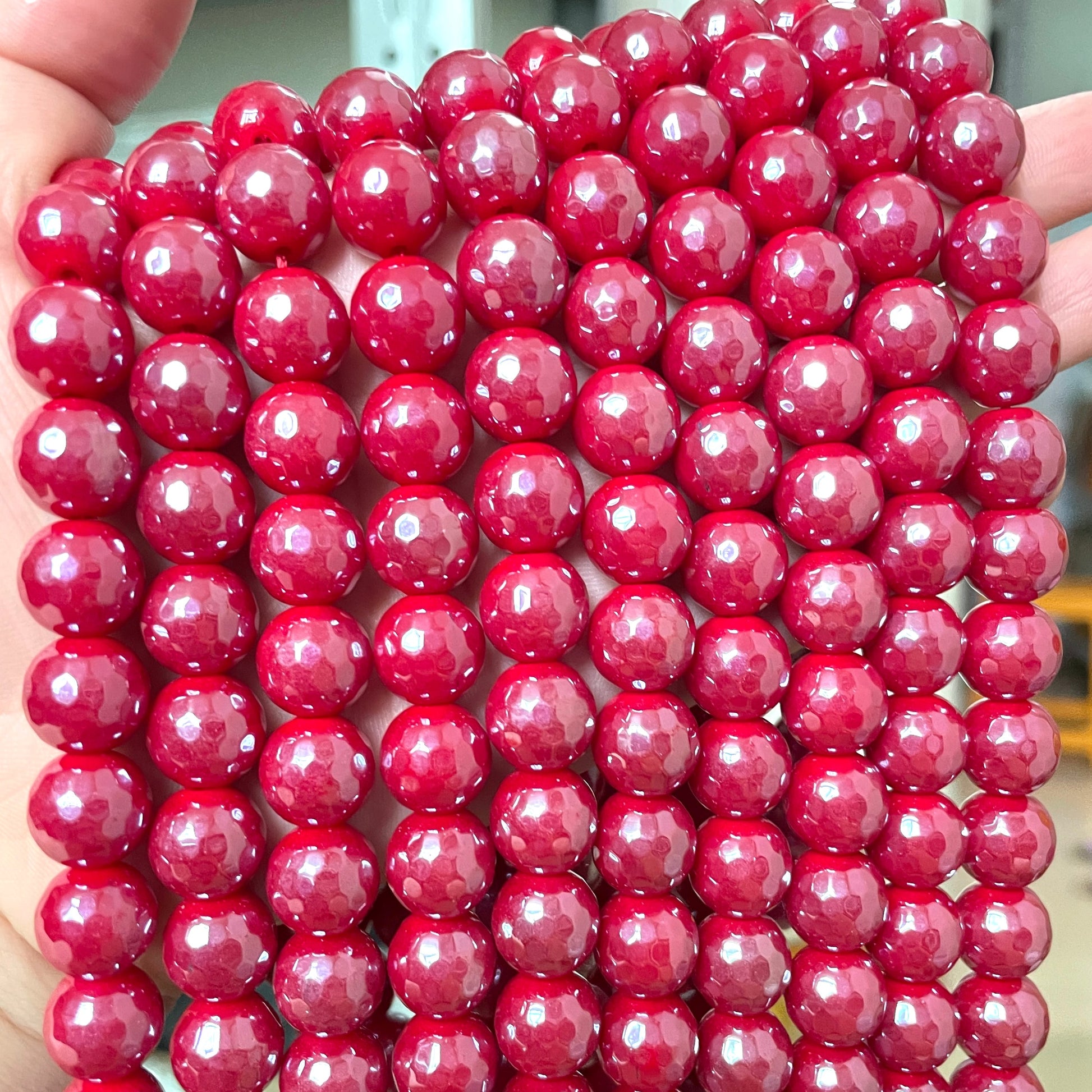 2 Strands/lot 8mm Electroplated Red White Orange Blue Black Pink Faceted Jade Stone Beads Red Electroplated Beads Electroplated Faceted Jade Beads New Beads Arrivals Charms Beads Beyond