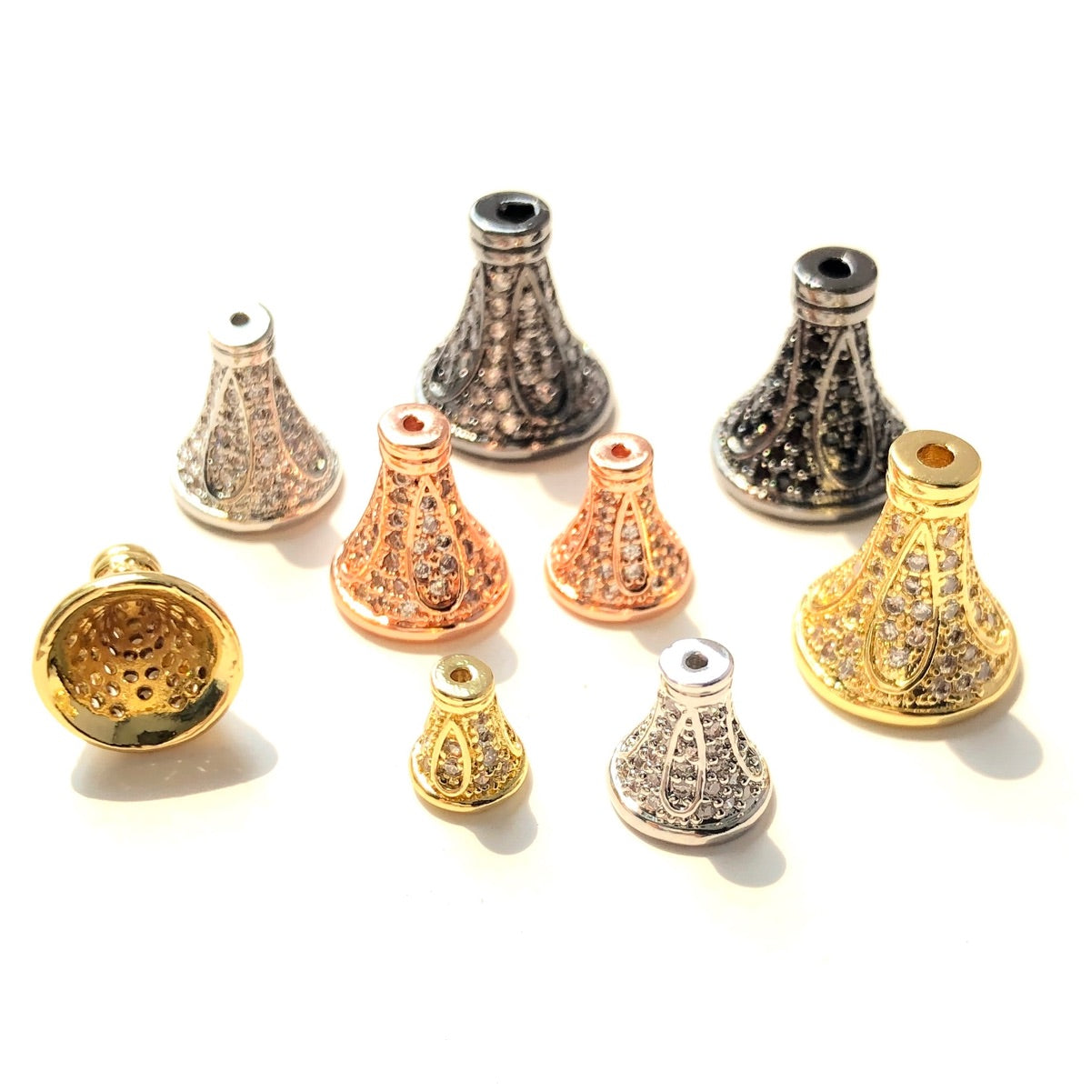 20pcs/lot 7/9/11/13mm CZ Paved Conical Beads Caps Tassel Caps Spacers CZ Paved Spacers Beads Caps New Spacers Arrivals Charms Beads Beyond