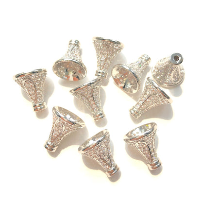 20pcs/lot 7/9/11/13mm CZ Paved Conical Beads Caps Tassel Caps Spacers Silver CZ Paved Spacers Beads Caps New Spacers Arrivals Charms Beads Beyond