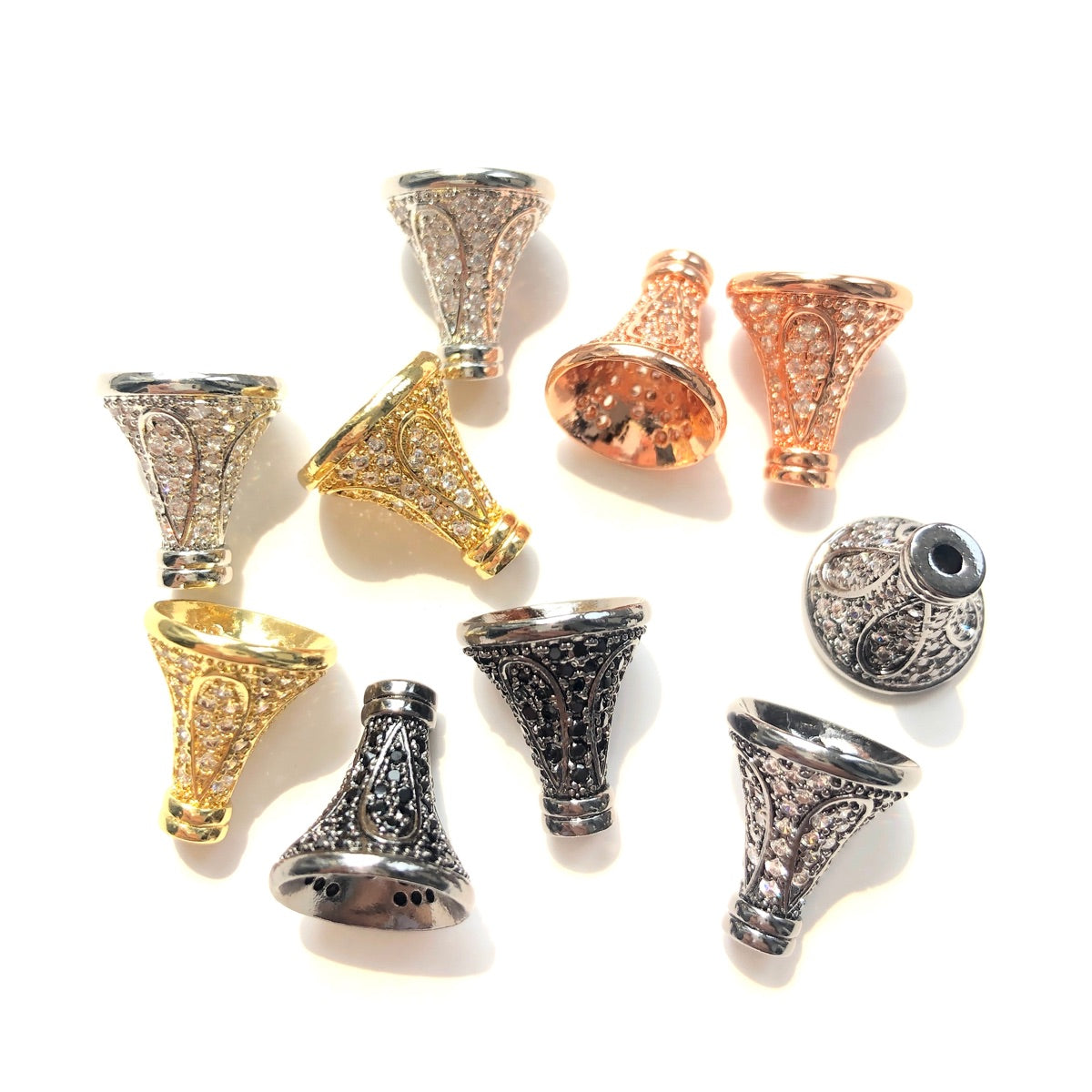 20pcs/lot 7/9/11/13mm CZ Paved Conical Beads Caps Tassel Caps Spacers Mix Colors CZ Paved Spacers Beads Caps New Spacers Arrivals Charms Beads Beyond