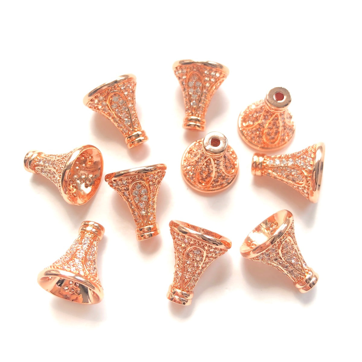 20pcs/lot 7/9/11/13mm CZ Paved Conical Beads Caps Tassel Caps Spacers Rose Gold CZ Paved Spacers Beads Caps New Spacers Arrivals Charms Beads Beyond