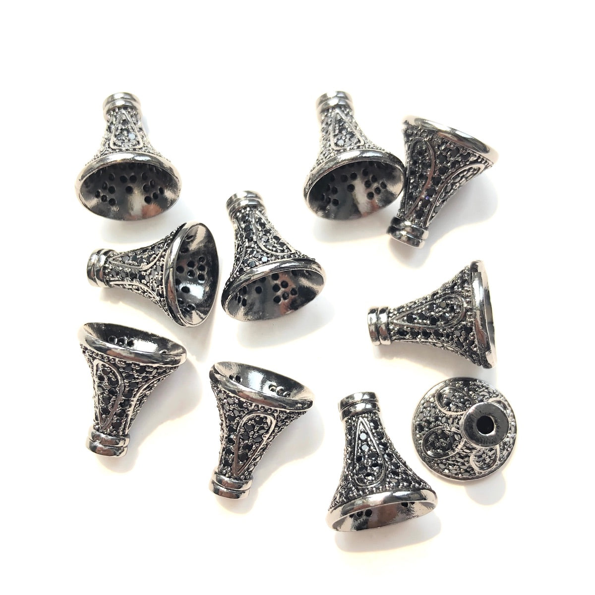 20pcs/lot 7/9/11/13mm CZ Paved Conical Beads Caps Tassel Caps Spacers Black on Black CZ Paved Spacers Beads Caps New Spacers Arrivals Charms Beads Beyond