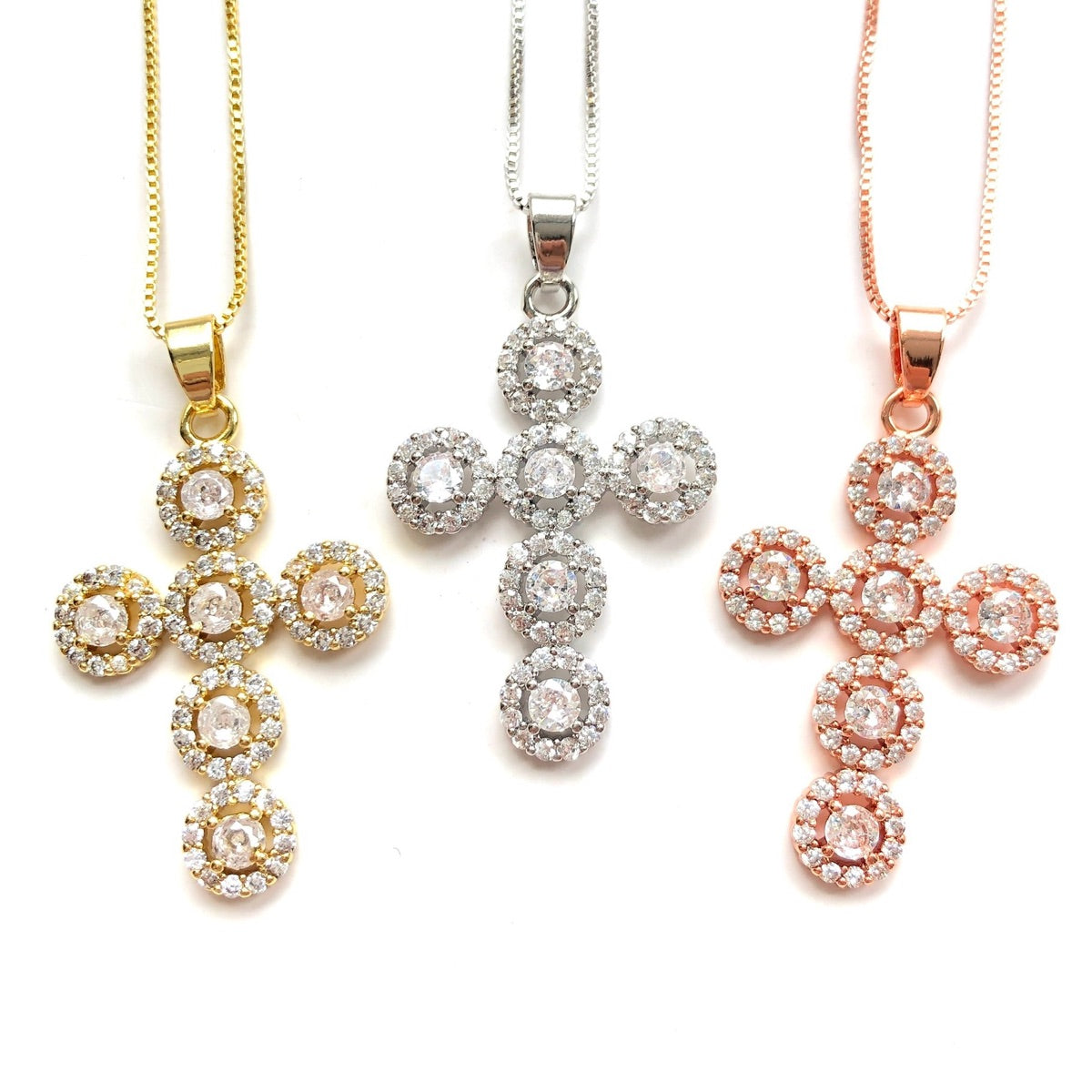 5pcs/lot 39*22mm Clear CZ Paved Cross Necklaces Mix Colors Necklaces Charms Beads Beyond