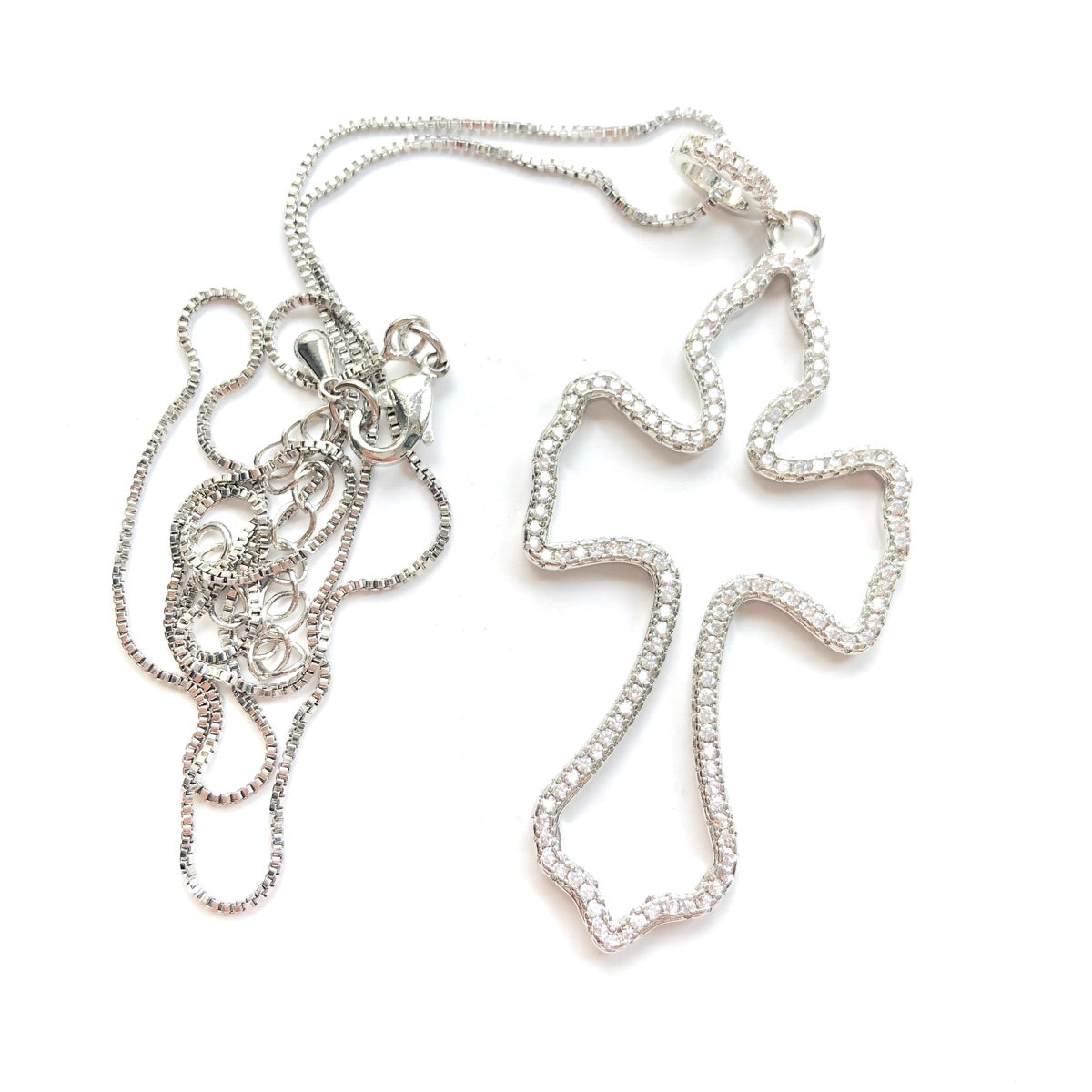 5pcs/lot CZ Paved Large Size Cross Necklaces Silver Necklaces Charms Beads Beyond