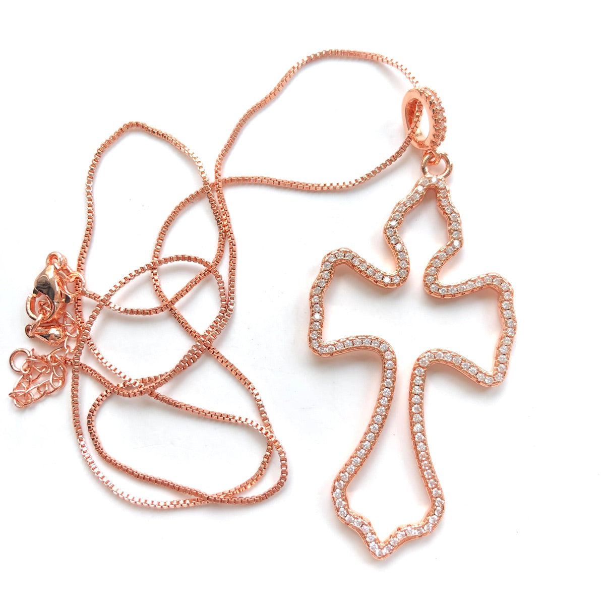 5pcs/lot CZ Paved Large Size Cross Necklaces Rose Gold Necklaces Charms Beads Beyond