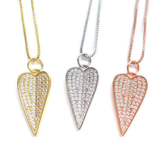 5pcs/lot Clear CZ Paved Heart Necklaces Mix Colors Necklaces Charms Beads Beyond