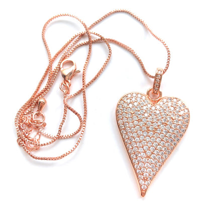 5pcs/lot 40*23mm CZ Paved Heart Necklaces Rose Gold Necklaces Charms Beads Beyond