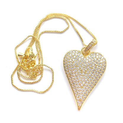 5pcs/lot 40*23mm CZ Paved Heart Necklaces Gold Necklaces Charms Beads Beyond