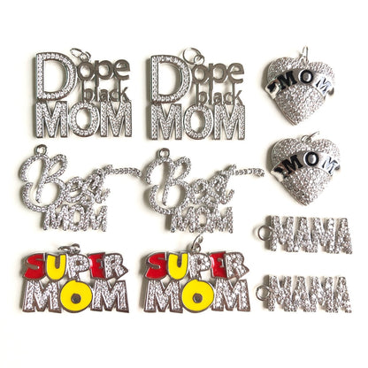 10pcs/lot CZ Pave Mother's Day Charms Bundle 1 Silver-10pcs CZ Paved Charms Mix Charms Mother's Day Charms Beads Beyond