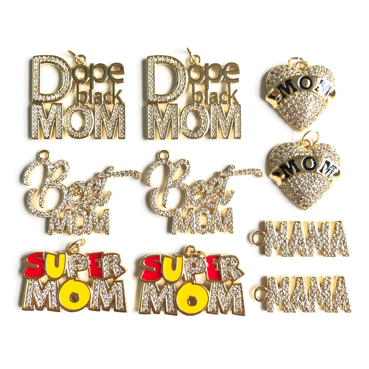 10pcs/lot CZ Pave Mother's Day Charms Bundle 1 Gold-10pcs CZ Paved Charms Mix Charms Mother's Day Charms Beads Beyond