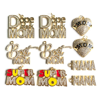 10pcs/lot CZ Pave Mother's Day Charms Bundle 1 Gold-10pcs CZ Paved Charms Mix Charms Mother's Day Charms Beads Beyond