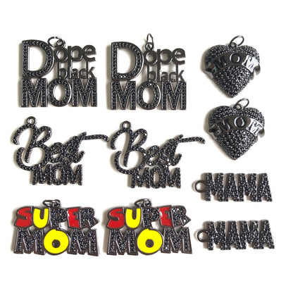 10pcs/lot CZ Pave Mother's Day Charms Bundle 1 Black on Black-10pcs CZ Paved Charms Mix Charms Mother's Day Charms Beads Beyond