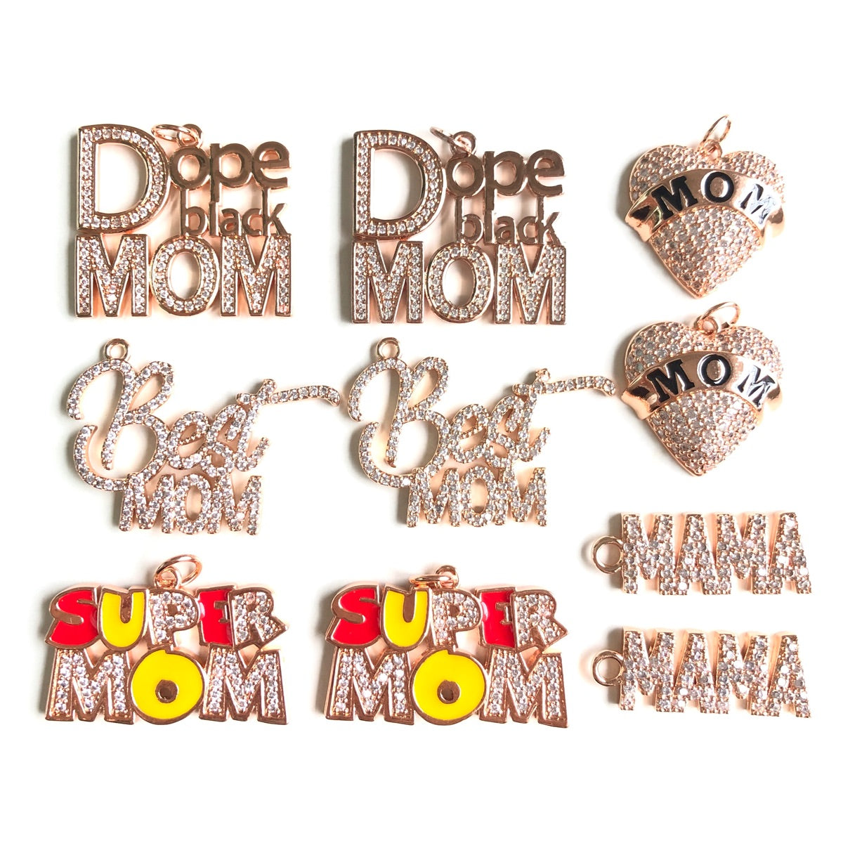 10pcs/lot CZ Pave Mother's Day Charms Bundle 1 Rose Gold-10pcs CZ Paved Charms Mix Charms Mother's Day Charms Beads Beyond