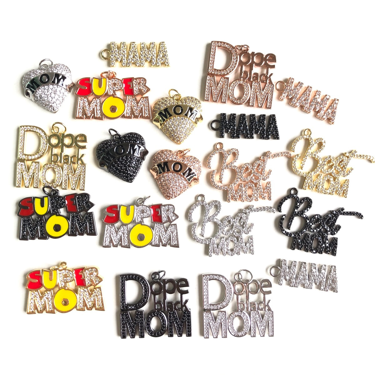 10pcs/lot CZ Pave Mother's Day Charms Bundle 1 Mix Random Styles & Colors-10pcs CZ Paved Charms Mix Charms Mother's Day Charms Beads Beyond