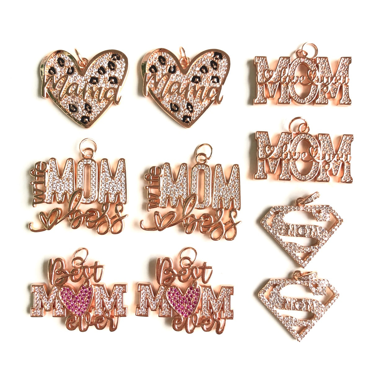 10pcs/lot CZ Pave Mother's Day Charms Bundle 2 Rose Gold-10pcs CZ Paved Charms Mix Charms Mother's Day Charms Beads Beyond