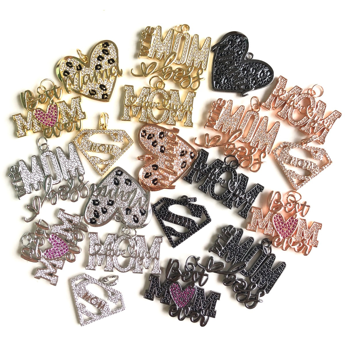 10pcs/lot CZ Pave Mother's Day Charms Bundle 2 Mix Random Styles & Colors-10pcs CZ Paved Charms Mix Charms Mother's Day Charms Beads Beyond