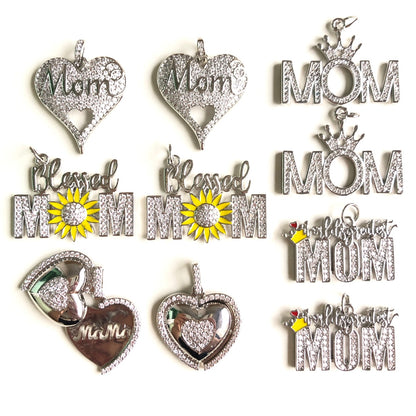 10pcs/lot CZ Pave Mother's Day Charms Bundle 3 Silver-10pcs CZ Paved Charms Mix Charms Mother's Day Charms Beads Beyond