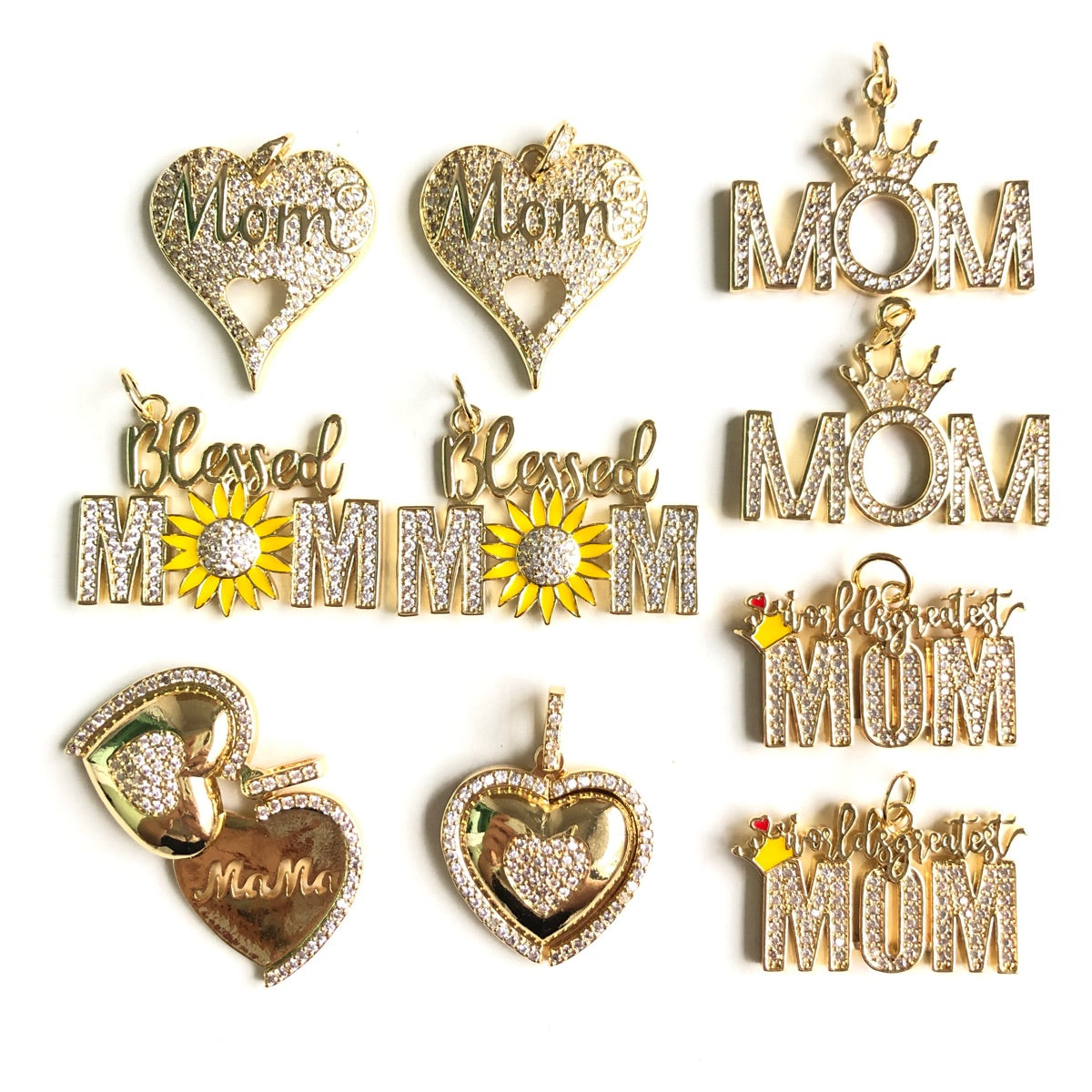 10pcs/lot CZ Pave Mother's Day Charms Bundle 3 Gold-10pcs CZ Paved Charms Mix Charms Mother's Day Charms Beads Beyond