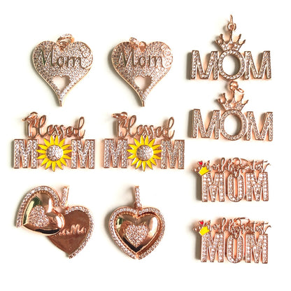 10pcs/lot CZ Pave Mother's Day Charms Bundle 3 Rose Gold-10pcs CZ Paved Charms Mix Charms Mother's Day Charms Beads Beyond