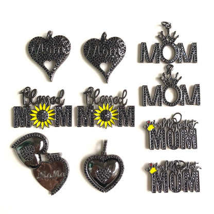 10pcs/lot CZ Pave Mother's Day Charms Bundle 3 Black on Black-10pcs CZ Paved Charms Mix Charms Mother's Day Charms Beads Beyond