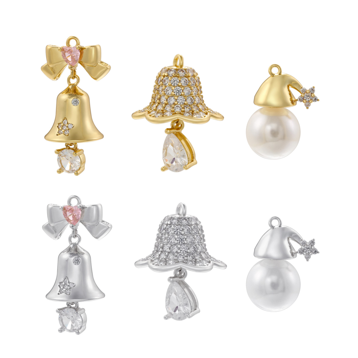 10pcs/lot CZ Paved Christmas Bell Santa Hat Charms Mix All Colors & Styles CZ Paved Charms Christmas Charms Beads Beyond