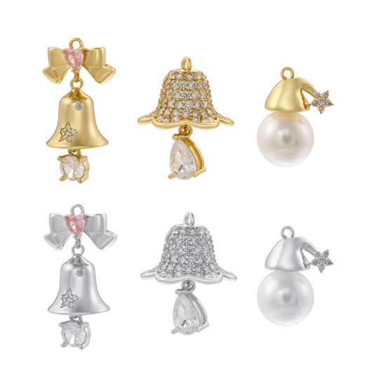 Christmas Charms, Metal Charms with Crystal Bead Dangles, 25 piece  Assortment, Adorabilities