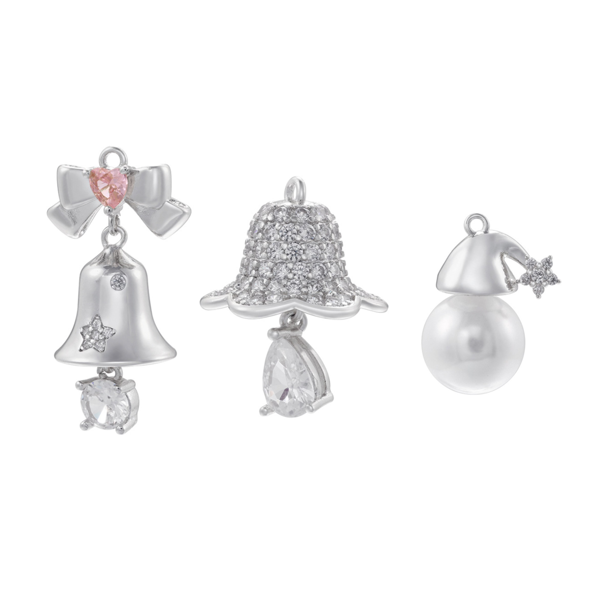 10pcs/lot CZ Paved Christmas Bell Santa Hat Charms Mix Silver CZ Paved Charms Christmas Charms Beads Beyond