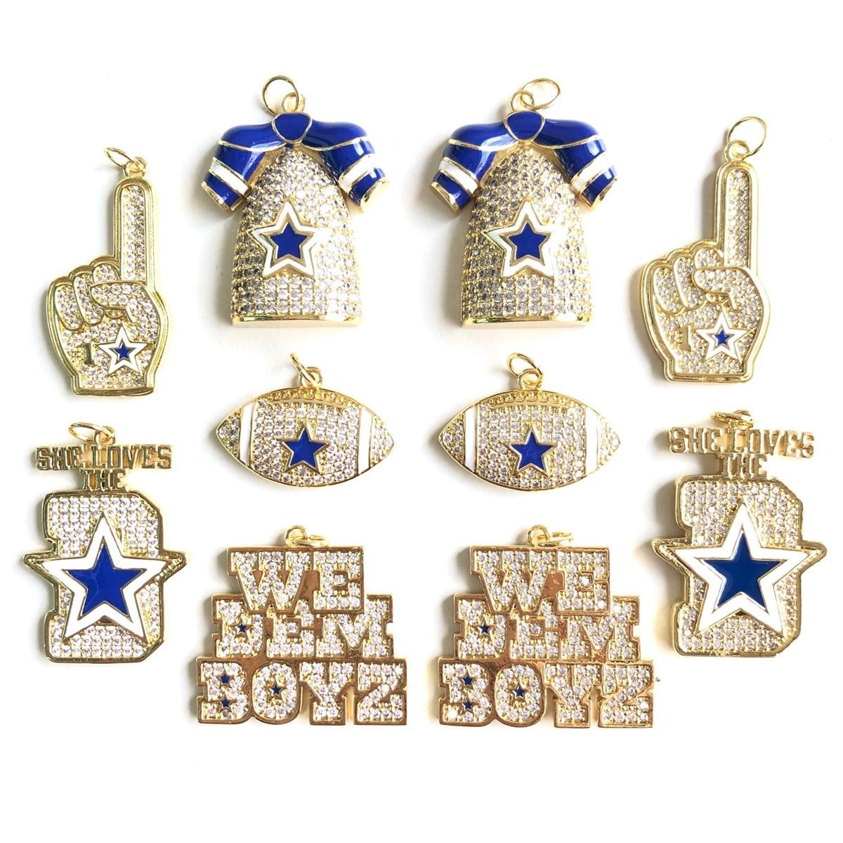 10pcs/Lot CZ Paved Cowboys American Football Charms Bundle Gold CZ Paved Charms American Football Sports Mix Charms New Charms Arrivals Charms Beads Beyond