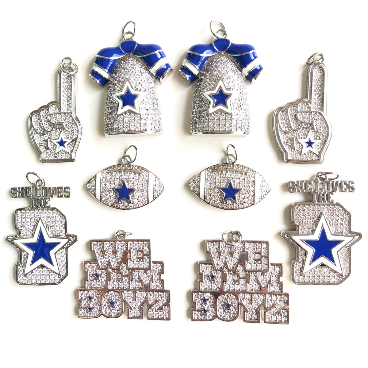 10pcs/Lot CZ Paved Cowboys American Football Charms Bundle Silver CZ Paved Charms American Football Sports Mix Charms New Charms Arrivals Charms Beads Beyond