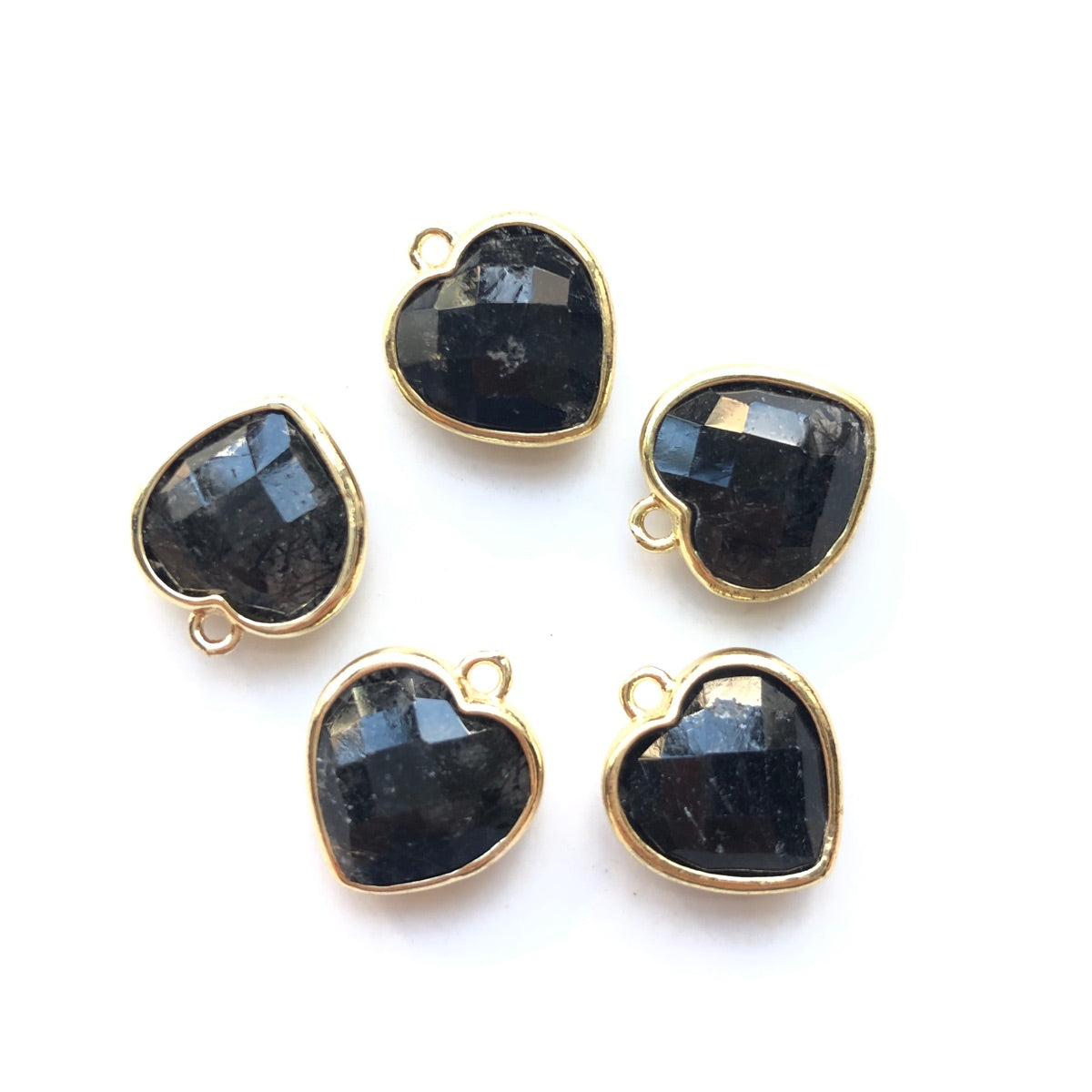 5pcs/Lot Gold Plated Bezel Natural Amethyst Tiger Eye Rose Quartz Faceted Small Size Heart Pendants Black Tourmalated Quartz Stone Charms New Charms Arrivals Charms Beads Beyond