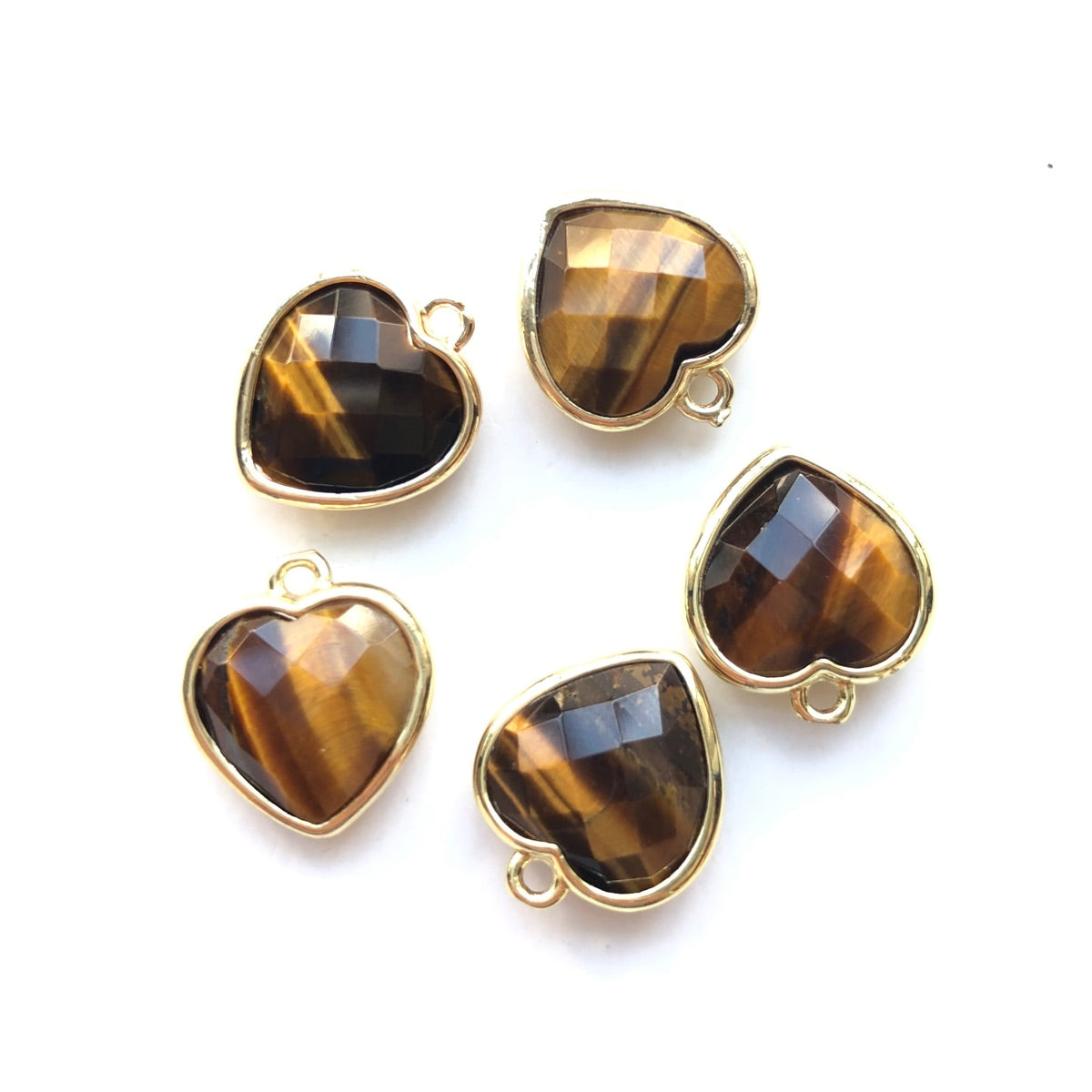 5pcs/Lot Gold Plated Bezel Natural Amethyst Tiger Eye Rose Quartz Faceted Small Size Heart Pendants Tiger Eye Stone Charms New Charms Arrivals Charms Beads Beyond