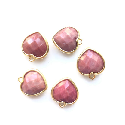 5pcs/Lot Gold Plated Bezel Natural Amethyst Tiger Eye Rose Quartz Faceted Small Size Heart Pendants Rhodochrosite Stone Charms New Charms Arrivals Charms Beads Beyond