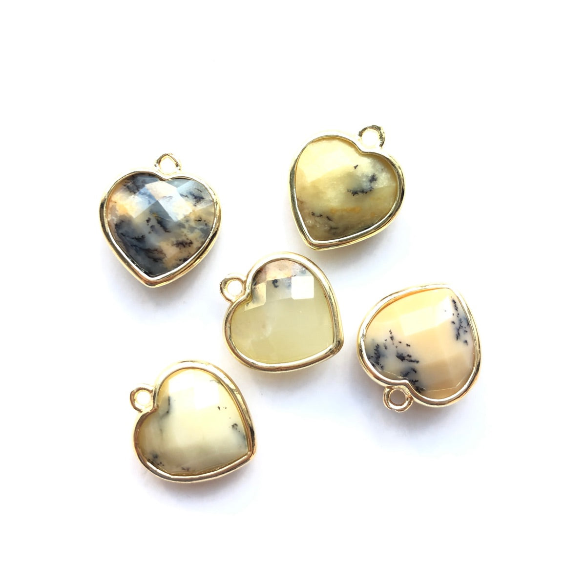 5pcs/Lot Gold Plated Bezel Natural Amethyst Tiger Eye Rose Quartz Faceted Small Size Heart Pendants Yellow Kiwi Jasper Stone Charms New Charms Arrivals Charms Beads Beyond