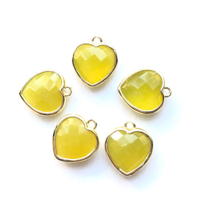 5pcs/Lot Gold Plated Bezel Natural Amethyst Tiger Eye Rose Quartz Faceted Small Size Heart Pendants Yellow Jade Stone Charms New Charms Arrivals Charms Beads Beyond