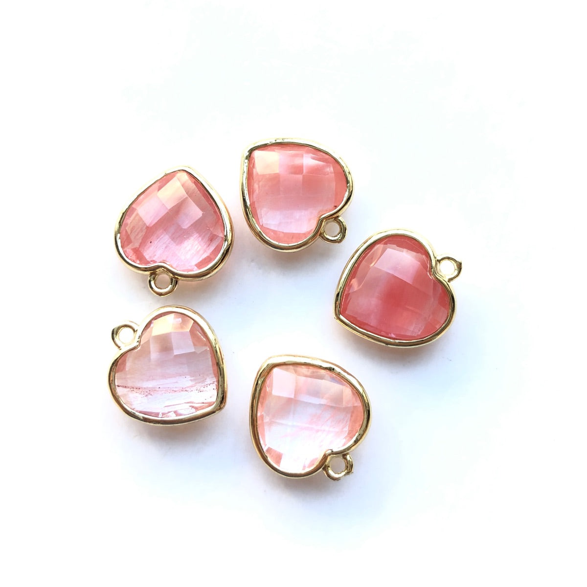 5pcs/Lot Gold Plated Bezel Natural Amethyst Tiger Eye Rose Quartz Faceted Small Size Heart Pendants Watermelon Quartz Stone Charms New Charms Arrivals Charms Beads Beyond