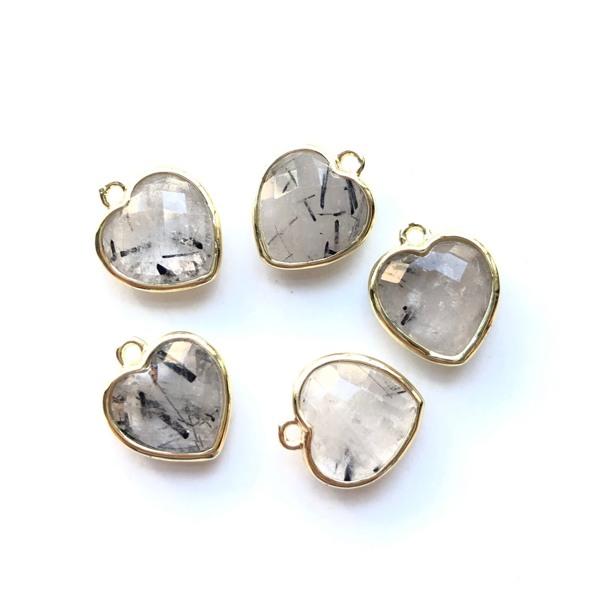 5pcs/Lot Gold Plated Bezel Natural Amethyst Tiger Eye Rose Quartz Faceted Small Size Heart Pendants White Tourmalated Quartz Stone Charms New Charms Arrivals Charms Beads Beyond