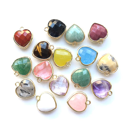 5pcs/Lot Gold Plated Bezel Natural Amethyst Tiger Eye Rose Quartz Faceted Small Size Heart Pendants Stone Charms New Charms Arrivals Charms Beads Beyond