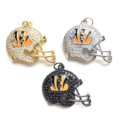 10pcs/lot Enamel Cincinnati Bengals Football Helmet Charms Mix Colors CZ Paved Charms American Football Sports New Charms Arrivals Charms Beads Beyond